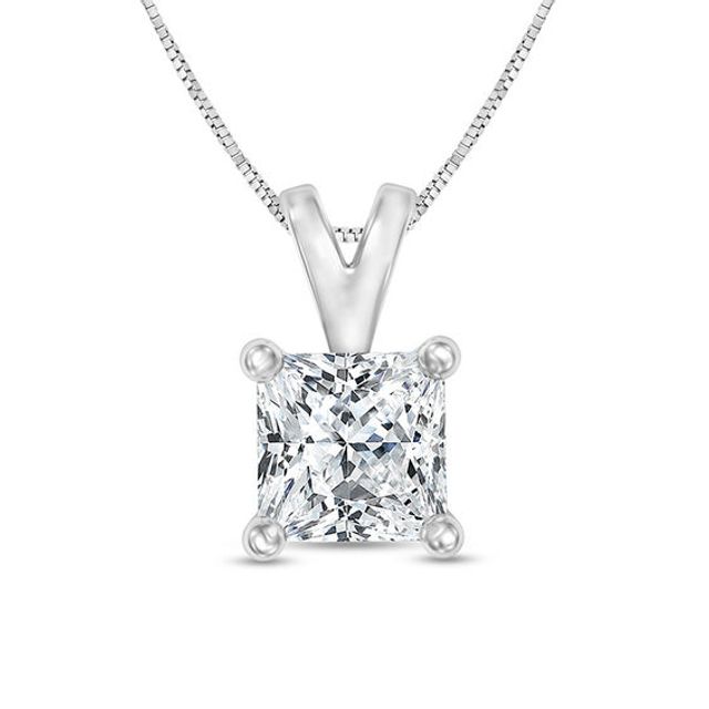 1/2 CT. Certified Princess-Cut Diamond Solitaire Pendant in 14K Gold (I/Si2