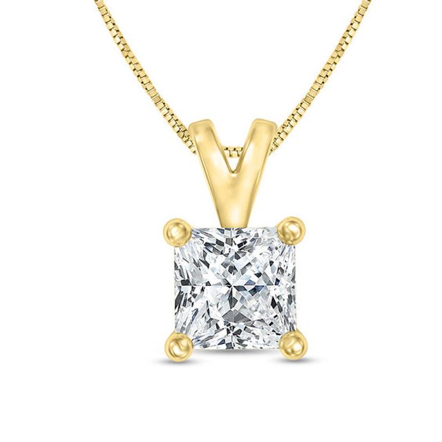 1/ CT. Certified Princess-Cut Diamond Solitaire Pendant in 14K Gold (I/Si2