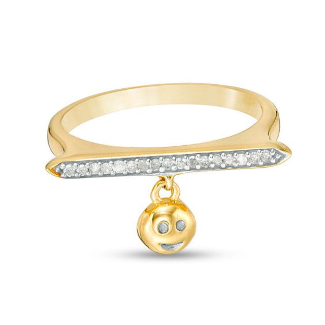 1/20 CT. T.w. Diamond Bar and Smiley Face Charm Ring in Sterling Silver with 14K Gold Plate