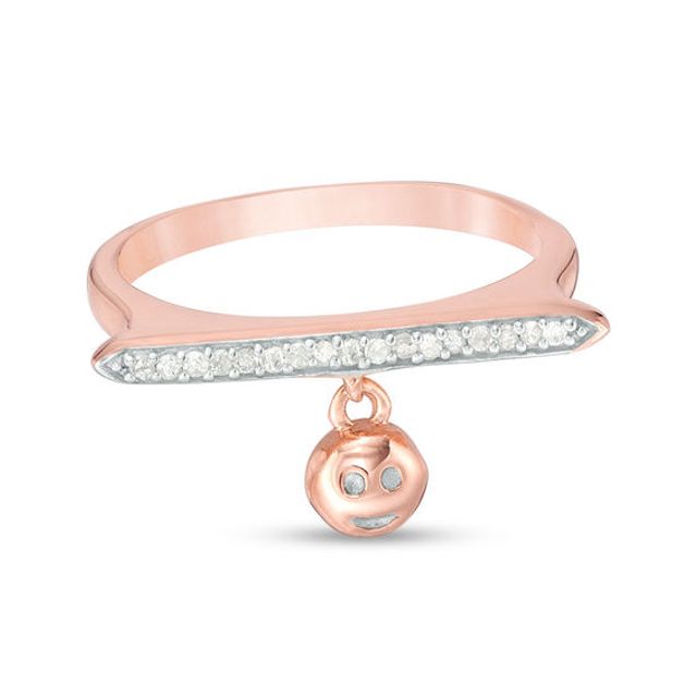 1/20 CT. T.w. Diamond Bar and Smiley Face Charm Ring in Sterling Silver with 14K Rose Gold Plate