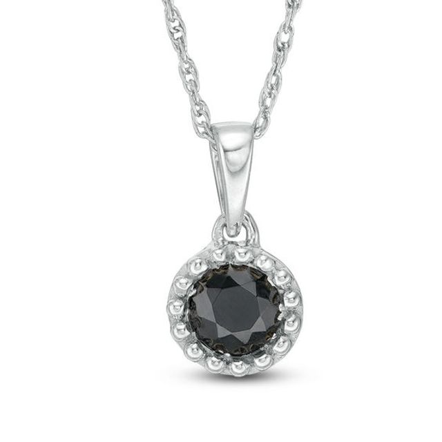 3/8 CT. Black Diamond Solitaire Beaded Frame Pendant in 10K White Gold