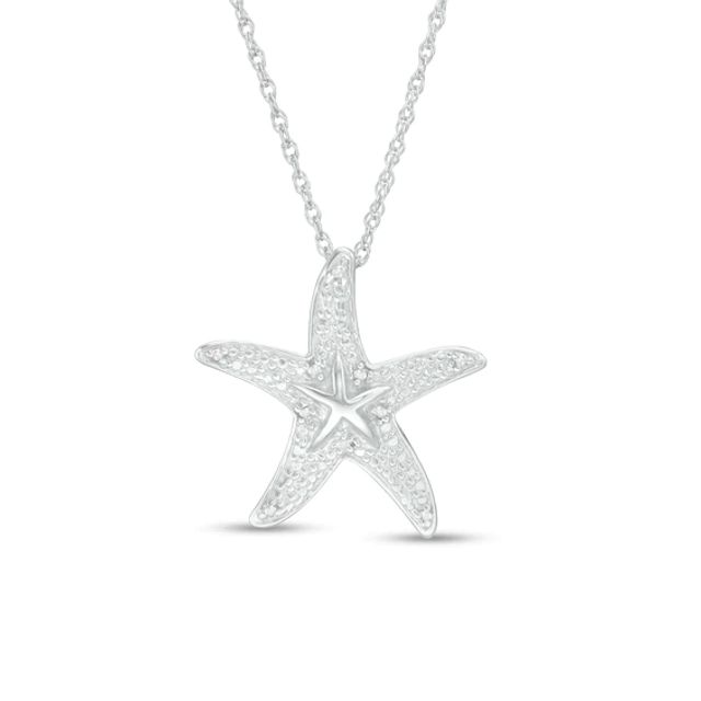 Diamond Accent Starfish Pendant in Sterling Silver