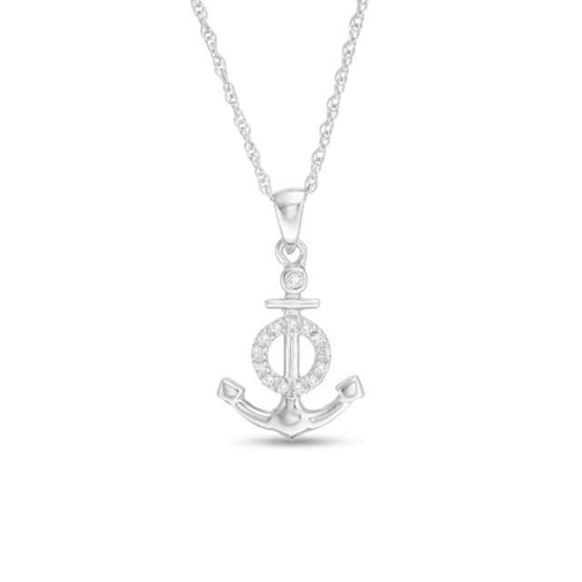 1/20 CT. T.w. Diamond Anchor with Circle Pendant in Sterling Silver