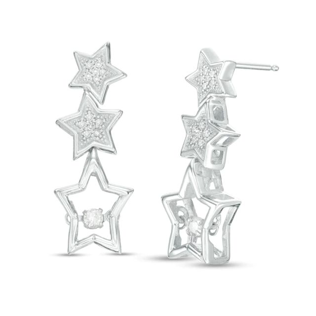 0.19 CT. T.w. Diamond Triple Star Drop Earrings in Sterling Silver