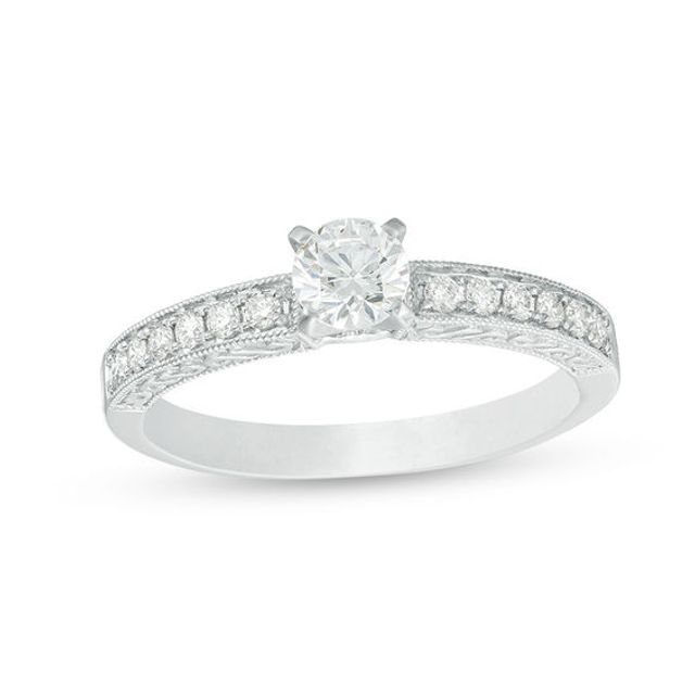 1/2 CT. T.w. Certified Diamond Filigree Vintage-Style Engagement Ring in 14K White Gold (I/I1)