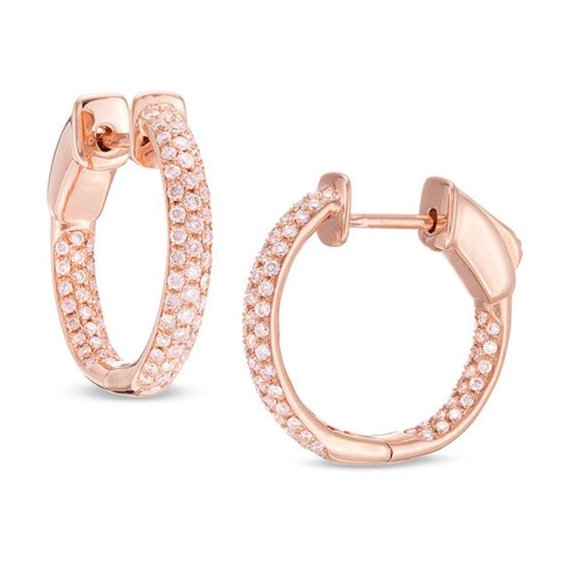 1/2 CT. T.w. Certified Pink Diamond Multi-Row Inside-Out Hoop Earrings in 14K Rose Gold (Fancy/I2)