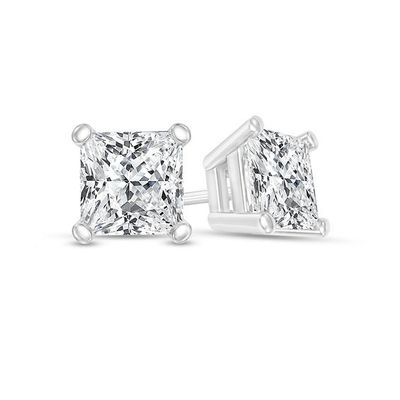 1/ CT. T.w. Certified Princess-Cut Diamond Solitaire Stud Earrings in 14K Gold (I/Vs2