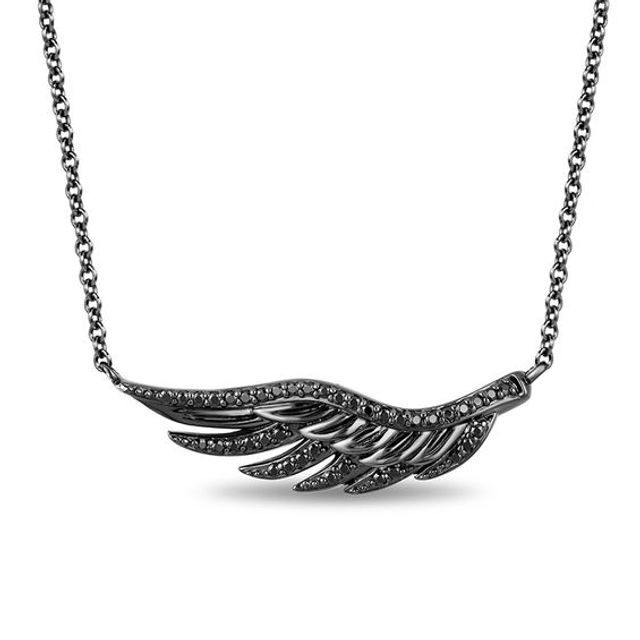 Enchanted Disney Villains Maleficent 1/5 CT. T.w. Black Diamond Wing Necklace in Sterling Silver