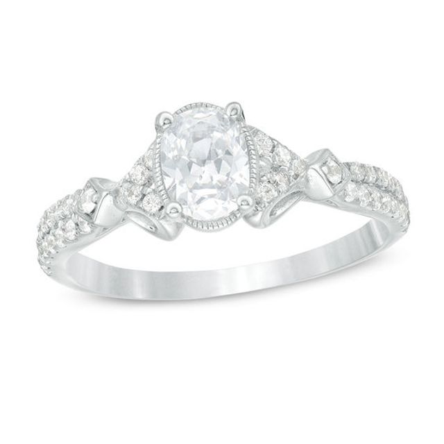 3/4 CT. T.w. Oval Diamond Vintage-Style Engagement Ring in 14K White Gold