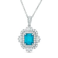 Emerald-Cut Swiss Blue and White Topaz Art Deco Pendant in Sterling Silver