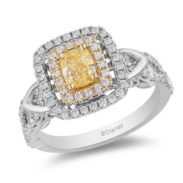 Enchanted Disney Belle Special Edition 1-1/5 CT. T.w. Yellow Diamond Engagement Ring in 14K White Gold and 18K Gold