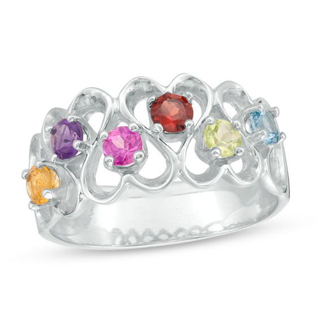 Mother's 3.0mm Birthstone Heart Frame Zig-Zag Pattern Ring (3-7 Stones)