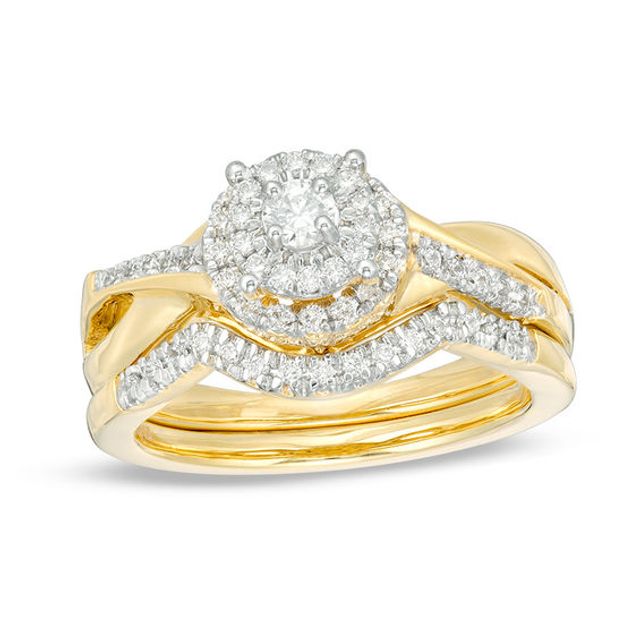 1/2 CT. T.w. Diamond Double Frame Twist Bridal Set in 10K Gold