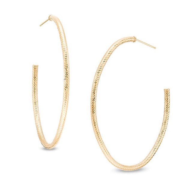 Diamond-Cut Open Oval Hoop Earrings in 14K Gold