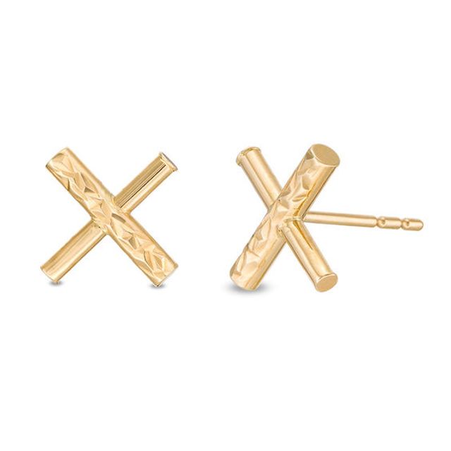 Multi-Finish "X" Stud Earrings in 14K Gold
