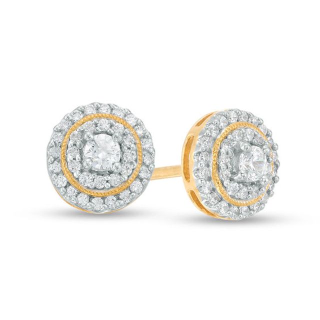 3/8 CT. T.w. Diamond Double Frame Vintage-Style Stud Earrings in 14K Gold