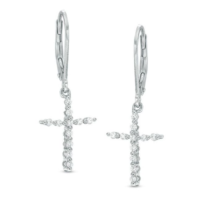 1/4 CT. T.w. Diamond Cross Drop Earrings in 10K White Gold