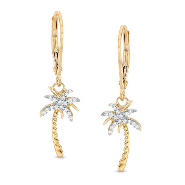 1/8 CT. T.w. Diamond Palm Tree Drop Earrings in 10K Gold