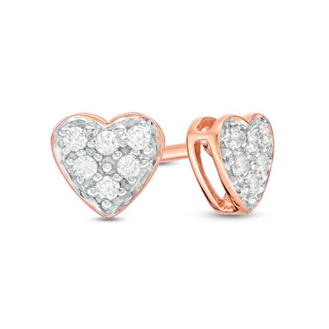 1/8 CT. T.w. Composite Diamond Heart Stud Earrings in 10K Rose Gold