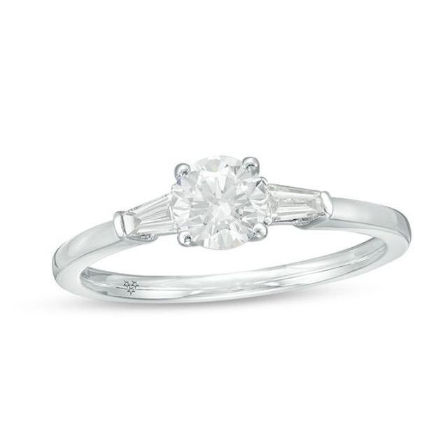 3/4 CT. T.w. Certified Diamond Three Stone Engagement Ring in 14K White Gold (I/Si2)
