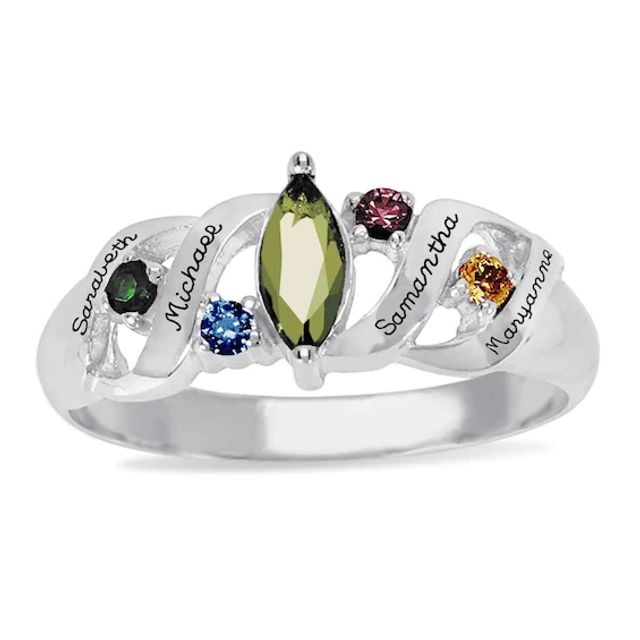 Mother's Birthstone Family Ring by ArtCarved (5 Stones and 4 Names)