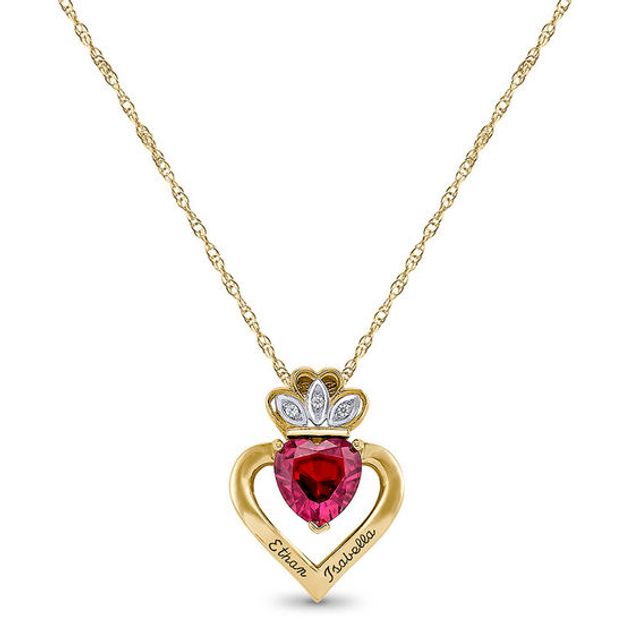 Couple's Birthstone and Cubic Zirconia Heart with Crown Pendant by ArtCarved (1 Stone and 2 Names)