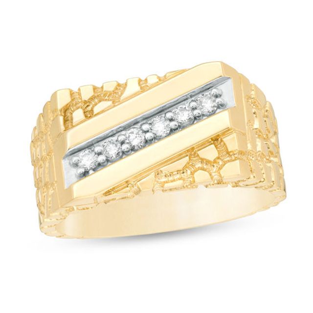 Men's 1/5 CT. T.w. Diamond Slant Nugget Ring in 10K Gold
