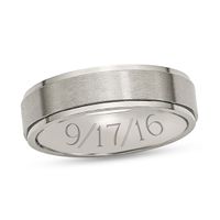 Men's 6.0mm Engravable Brushed Stepped Edge Wedding Band in Titanium (1 Line)