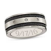 Men's 1/20 CT. T.w. Diamond Three Stone Engravable Brushed Cable Wedding Band in Titanium and Black IP (1 Line)