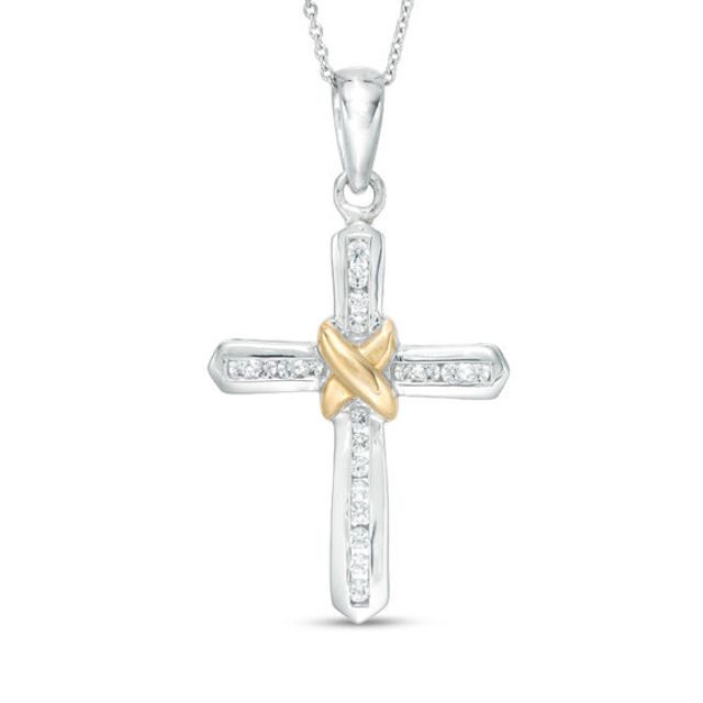 1/4 CT. T.w. Diamond "X" Cross Pendant in 14K Two-Tone Gold