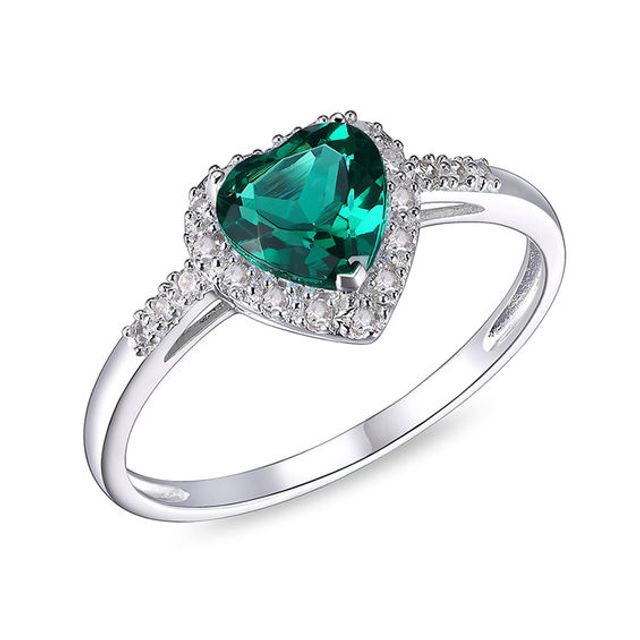 6.0mm Heart-Shaped Lab-Created Emerald and 1/10 CT. T.w. Diamond Frame Ring in 10K White Gold