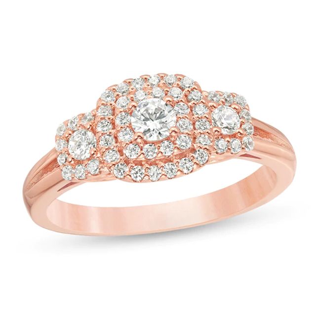 1/2 CT. T.w. Diamond Past Present FutureÂ® Double Cushion Frame Engagement Ring in 10K Rose Gold