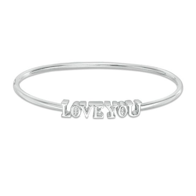 Diamond Accent "Love You" Open Flex Bangle in Sterling Silver