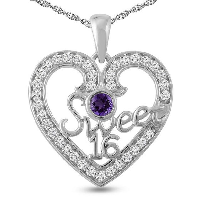 Birthstone and Lab-Created White Sapphire "Sweet 16" Heart Pendant