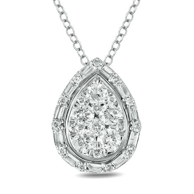 1/2 CT. T.w. Baguette and Round Diamond Pear-Shaped Pendant in 10K White Gold