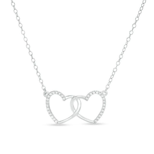 1/8 CT. T.w. Diamond Interlocking Double Heart Necklace in Sterling Silver