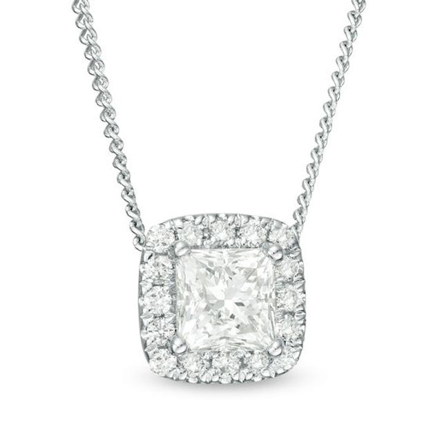 1/3 CT. T.w. Certified Princess-Cut Diamond Frame Pendant in 14K White Gold (I/Si2)