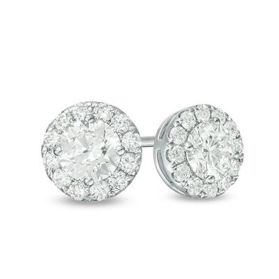 CT. T.w. Certified Diamond Frame Stud Earrings in 14K White Gold (I/Si2