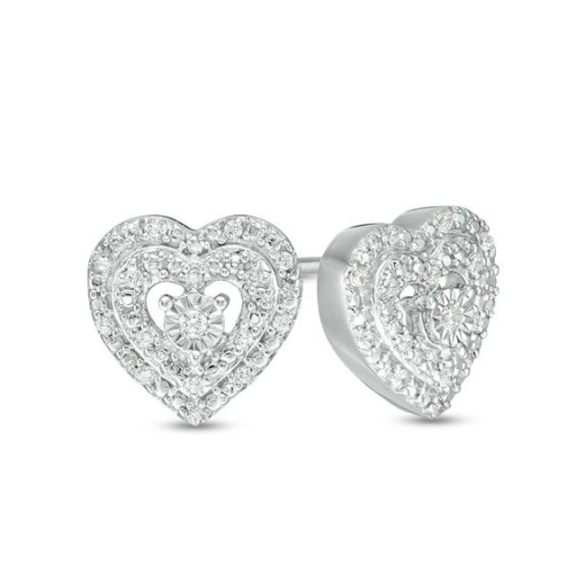 1/10 CT. T.w. Diamond Double Heart Frame Stud Earrings in Sterling Silver