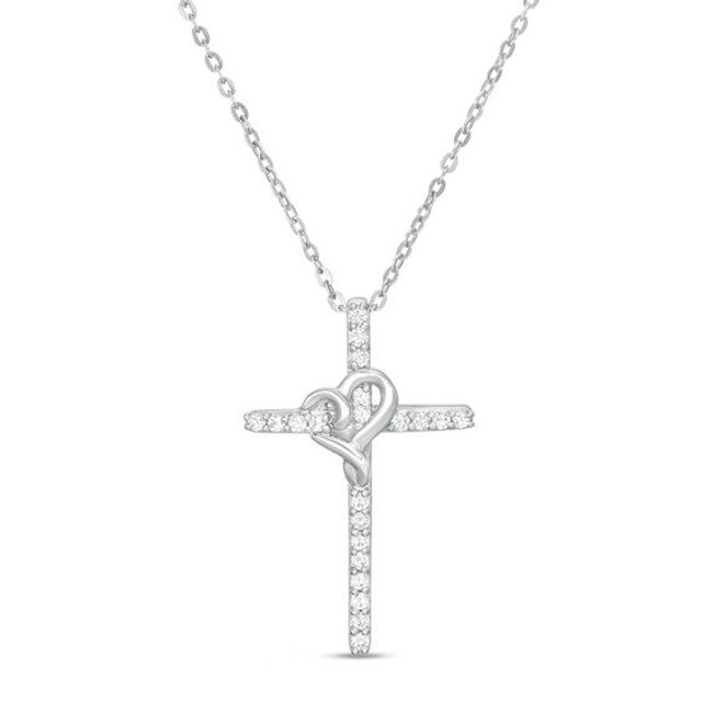 1/8 CT. T.w. Diamond Cross with Heart Pendant in Sterling Silver