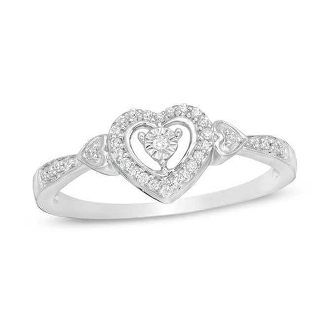 1/10 CT. T.w. Diamond Heart Frame Heart-Sides Promise Ring in Sterling Silver