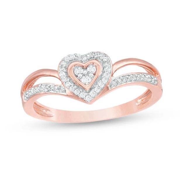 1/8 CT. T.w. Diamond Heart Frame Split Shank Promise Ring in 10K Rose Gold