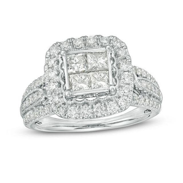 1-1/2 CT. T.w. Quad Princess-Cut Diamond Frame Vintage-Style Engagement Ring in 14K White Gold