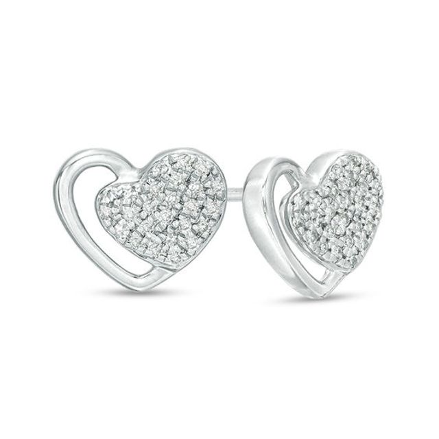 1/6 CT. T.w. Composite Diamond Double Heart Stud Earrings in Sterling Silver