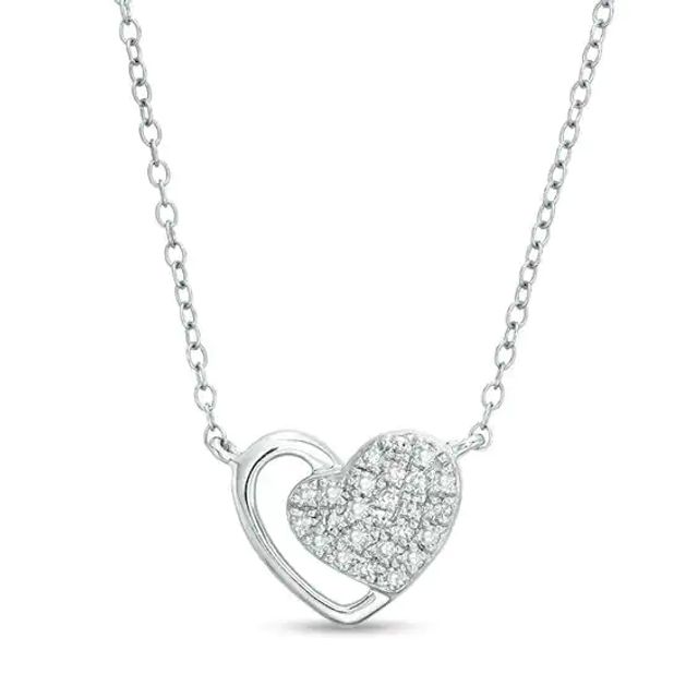 1/6 CT. T.w. Composite Diamond Double Heart Necklace in Sterling Silver