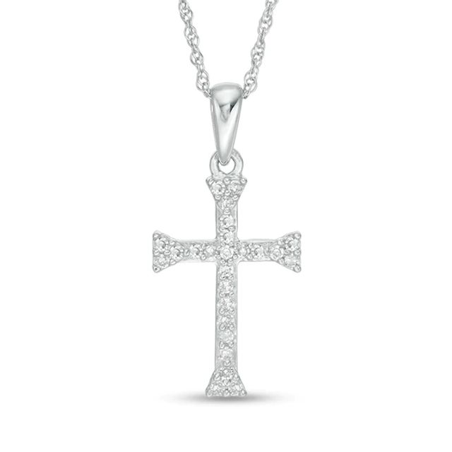 1/10 CT. T.w. Diamond Flared Cross Pendant in 10K White Gold