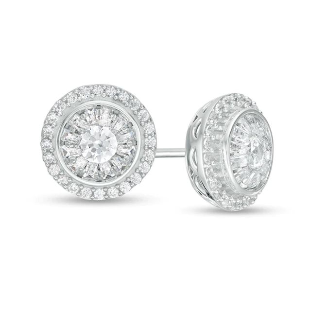 1/2 CT. T.w. Diamond Double Frame Stud Earrings in 10K White Gold