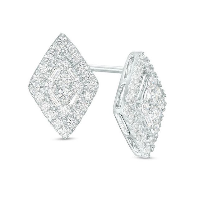 3/4 CT. T.w. Composite Diamond Double Kite-Shaped Frame Stud Earrings in 10K White Gold
