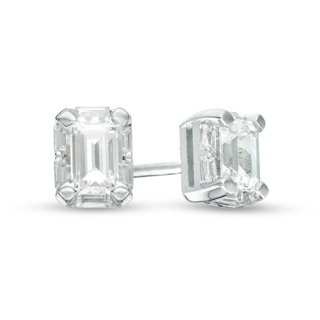 1/2 CT. T.w. Emerald-Cut Diamond Frame Stud Earrings in 14K White Gold
