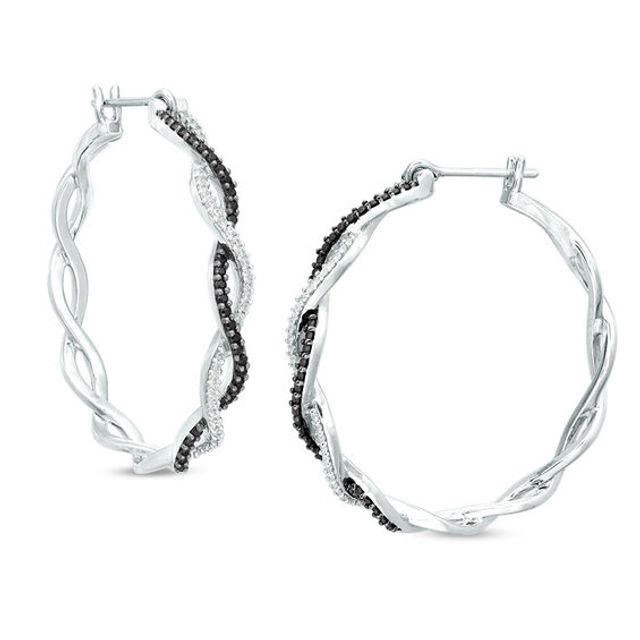 1/2 CT. T.w. Enhanced Black and White Diamond Twist Hoop Earrings in Sterling Silver